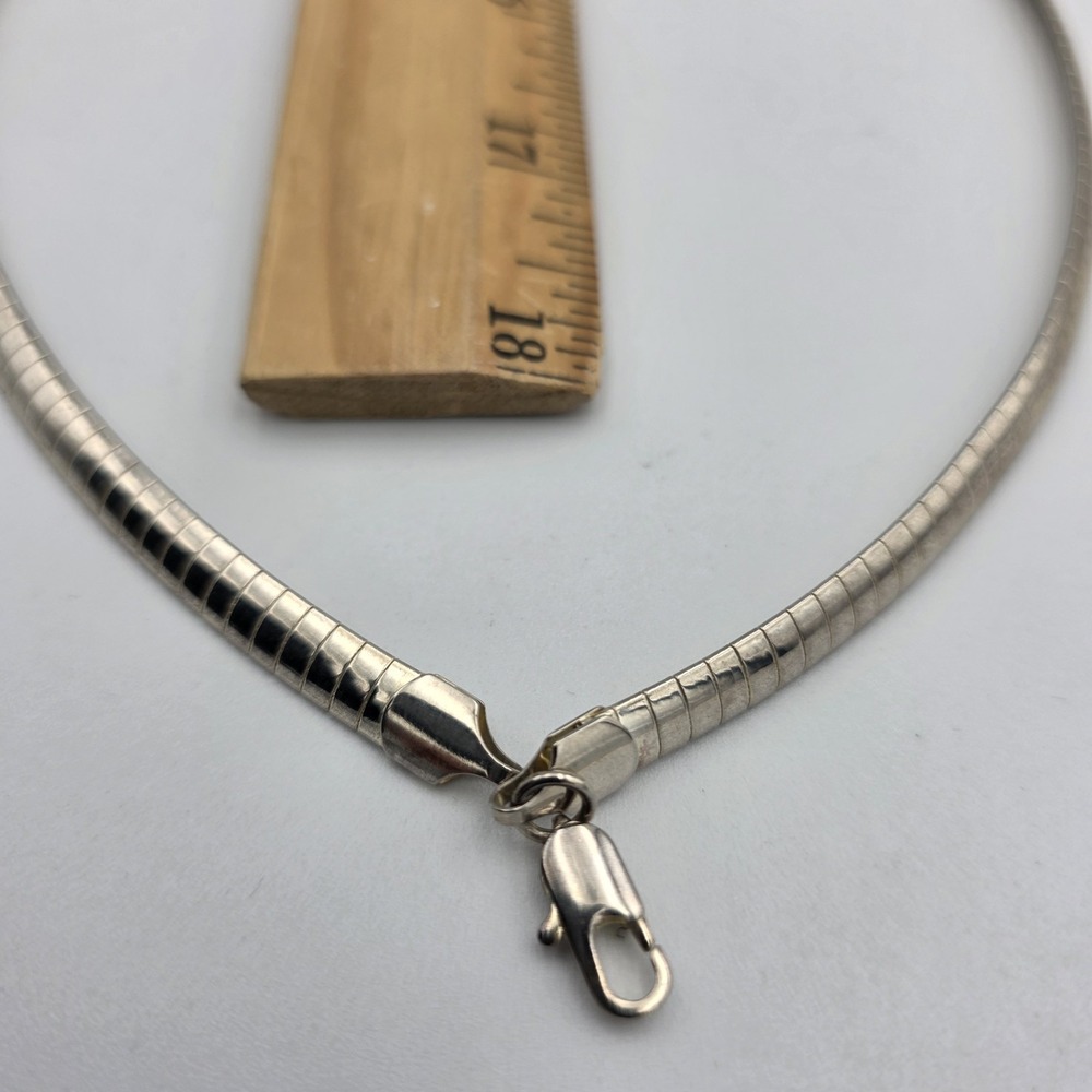 Vtg Snake Chain Silver Tone Necklace Collar Choker Lobster Clasp Minimalist 18" - Picture 6 of 6